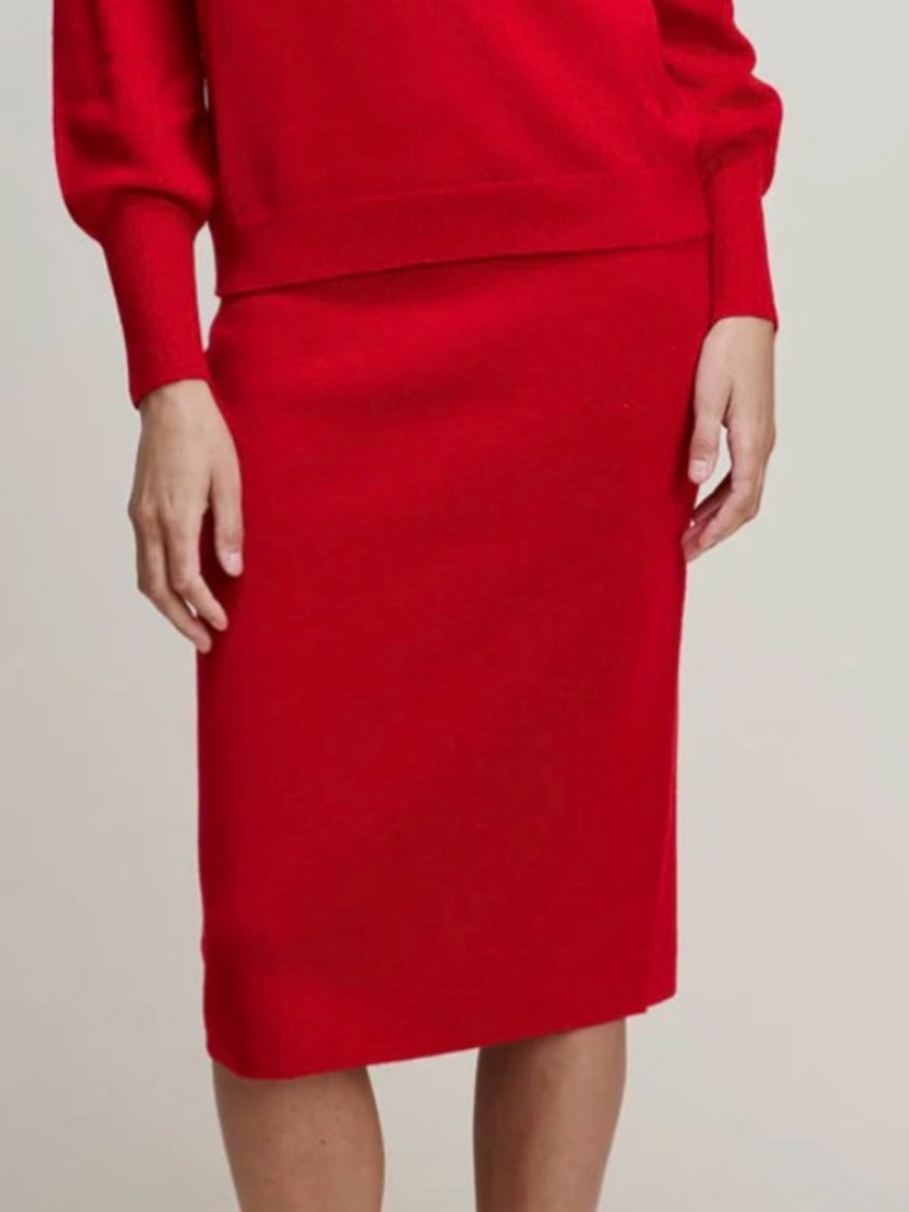 NWT KILTE LA “Ines” 100% washable cashmere red knit pencil skirt